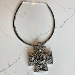 Rose Cross Pendant Multi-strand necklace Silver